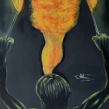 Painting titled "Cracheur de feu" by Bernard Jolly, Original Artwork, Acrylic