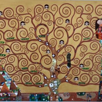"Arbre de Vie Klimt" başlıklı Tablo Bernard Palermo tarafından, Orijinal sanat, Petrol Ahşap Sedye çerçevesi üzerine monte e…