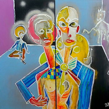 Painting titled "D179F40 Couples & s…" by Bernard Pineau, Original Artwork, Oil