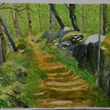 Pintura intitulada "Chemin vers Champ d…" por Bernard Pothier, Obras de arte originais, Aquarela