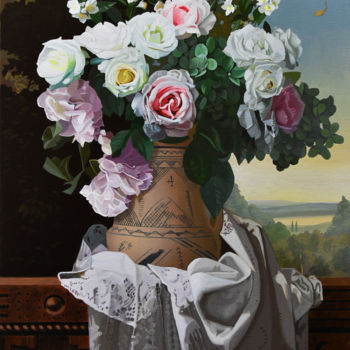 Ζωγραφική με τίτλο "Bouquet de roses bl…" από Bernard Ciochetti, Αυθεντικά έργα τέχνης, Ακρυλικό
