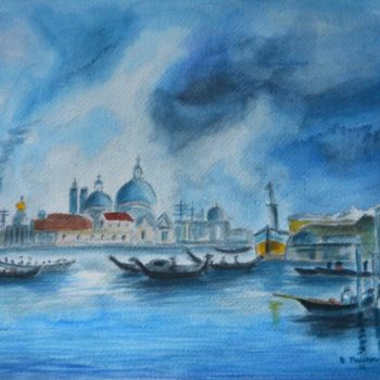 Painting titled "AQUARELLE LA LAGUNE" by Bernard Faucheux, Original Artwork, Oil