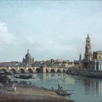 Malarstwo zatytułowany „Dresde vue de la ri…” autorstwa Bernardo Bellotto, Oryginalna praca, Olej