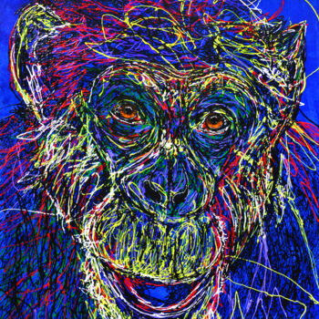 Peinture intitulée "Chimpanzee" par Bernard Ouellette, Œuvre d'art originale, Acrylique Monté sur Panneau de bois