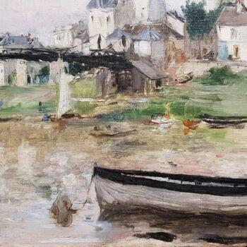 Peinture intitulée "Bateaux sur la Seine" par Berthe Morisot, Œuvre d'art originale, Huile