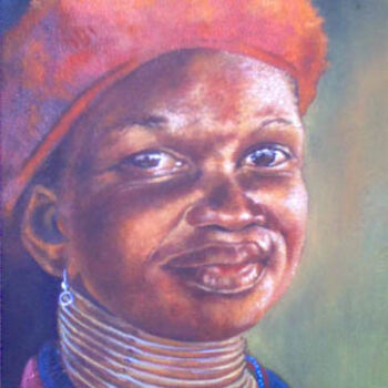 Картина под названием "ndebele maiden" - Berthold Moyo, Подлинное произведение искусства, Масло
