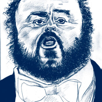Rysunek zatytułowany „Luciano Pavarotti” autorstwa Bertrand Daullé, Oryginalna praca, Ołówek