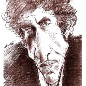 Drawing titled "Bob Dylan" by Bertrand Daullé, Original Artwork, Charcoal