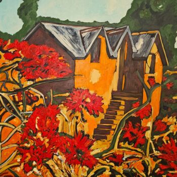 Painting titled "Red House - Madagas…" by Bertrand Gossart, Original Artwork, Oil Mounted on Wood Stretcher frame