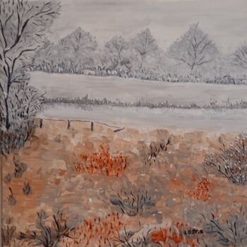 Painting titled "Paysage d'hiver ." by Bertrand Jost, Original Artwork, Acrylic Mounted on Wood Stretcher frame