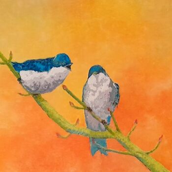 제목이 "Les oiseaux du jard…"인 미술작품 Bertrand Jost로, 원작, 기름 나무 들것 프레임에 장착됨