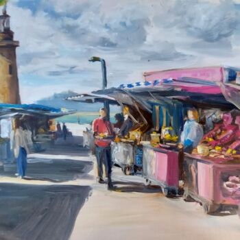 Pintura titulada "Marché aux huitres…" por Bertrand Lucas, Obra de arte original, Oleo