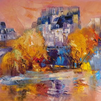 Pintura titulada "L'île de la cité or…" por Eric Bevilacqua, Obra de arte original, Oleo