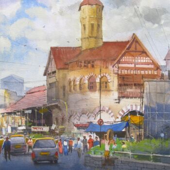 「Crawford Market, Mu…」というタイトルの絵画 Bhargavkumar Kulkarniによって, オリジナルのアートワーク, 水彩画