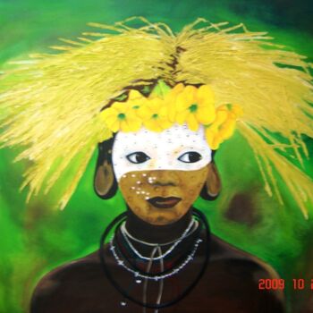 Painting titled "Mulher do Rio Omo" by Beatriz Mignone Rosa (Bia), Original Artwork, Oil Mounted on Wood Stretcher frame