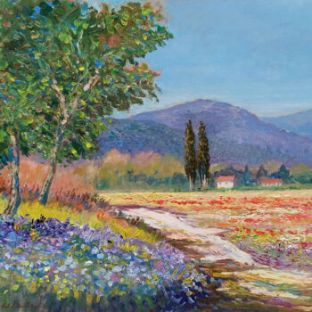 제목이 "Country flowers pat…"인 미술작품 Biagio Chiesi로, 원작, 기름 목재 패널에 장착됨