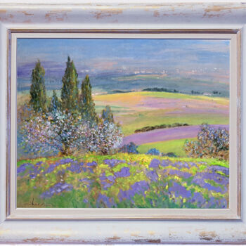 Ζωγραφική με τίτλο "Spring colors lands…" από Biagio Chiesi, Αυθεντικά έργα τέχνης, Λάδι Τοποθετήθηκε στο Ξύλινο πάνελ