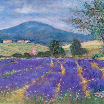 Pittura intitolato "Lavender field pano…" da Biagio Chiesi, Opera d'arte originale, Olio Montato su Telaio per barella in le…