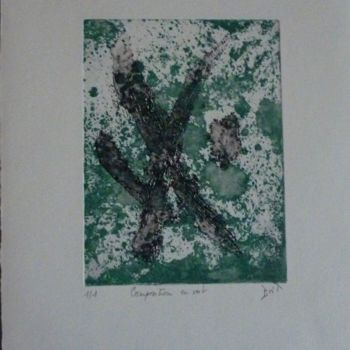 Printmaking titled "composition en vert" by Brigitte Bibard-Guillon, Original Artwork, Etching Mounted on Other rigid panel