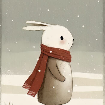 Digitale Kunst mit dem Titel "Rabbit in Winter 1" von Bilge Paksoylu, Original-Kunstwerk, KI-generiertes Bild