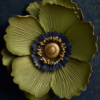 Digital Arts titled "Green Flower" by Bilge Paksoylu, Original Artwork, AI generated image