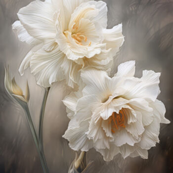 Arts numériques intitulée "White Flowers 2" par Bilge Paksoylu, Œuvre d'art originale, Image générée par l'IA