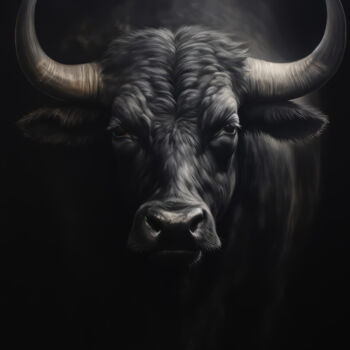 Digitale Kunst getiteld "Black Bull" door Bilge Paksoylu, Origineel Kunstwerk, AI gegenereerde afbeelding
