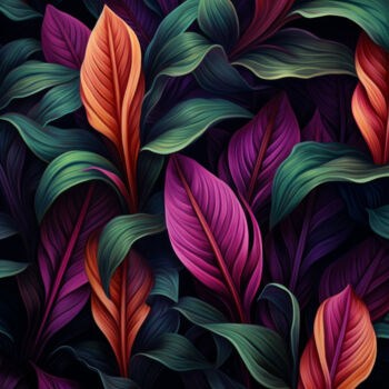 Arte digitale intitolato "Colourful Leaves 3" da Bilge Paksoylu, Opera d'arte originale, Immagine generata dall'IA