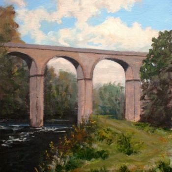 Schilderij getiteld "Avonmore Viaduct Ra…" door Bill O'Brien, Origineel Kunstwerk, Olie Gemonteerd op Karton