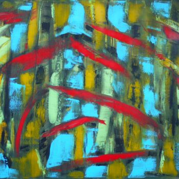 Painting titled "Bäume" by Bina Sommer, Original Artwork, Oil Mounted on Wood Stretcher frame