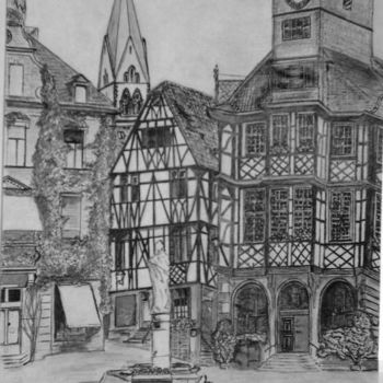 Zeichnungen mit dem Titel "Marktplatz Heppenhe…" von Birger Dicke, Original-Kunstwerk, Andere