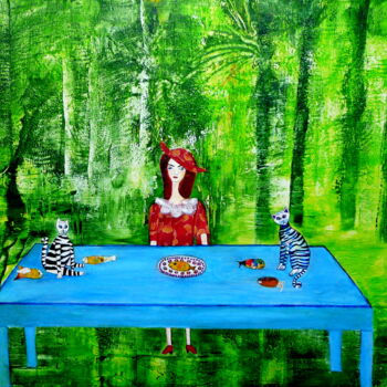 제목이 "CatLover"인 미술작품 Blanka Mandel로, 원작, 아크릴 나무 들것 프레임에 장착됨
