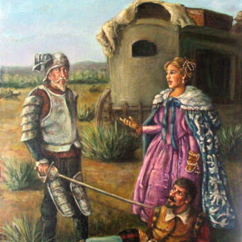 Schilderij getiteld "D. QUIJOTE VENCE AL…" door Blázquez, Origineel Kunstwerk, Olie