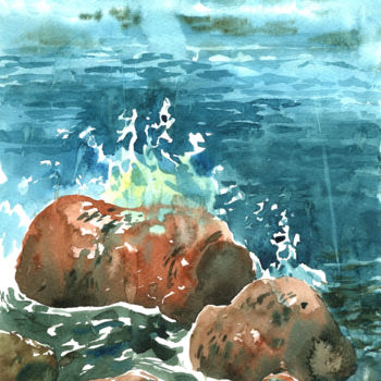 Картина под названием "Sea as artist" - Veronika Shepilova (Blueberry Artist), Подлинное произведение искусства, Акварель