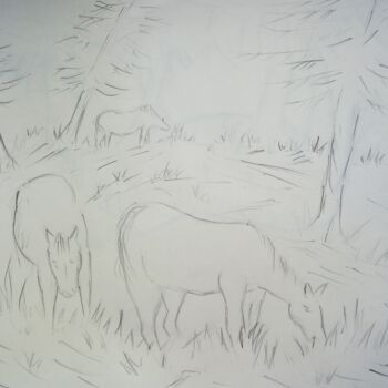图画 标题为“Les chevaux en Ardè…” 由Roberto Urbano, 原创艺术品, 铅笔