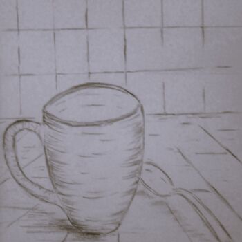 Drawing titled "Un petit Café" by Roberto Urbano, Original Artwork, Pencil