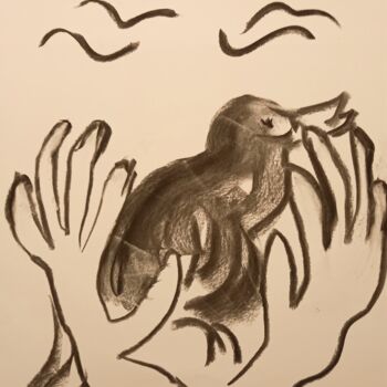Рисунок под названием "L' oiseau noir" - Roberto Urbano, Подлинное произведение искусства, Древесный уголь