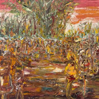 Painting titled "African Bazaar" by Bob Usoroh, Original Artwork, Oil