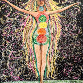 Painting titled "Chakra Goddess" by Bobette Stanbridge, Original Artwork, Acrylic Mounted on Wood Stretcher frame