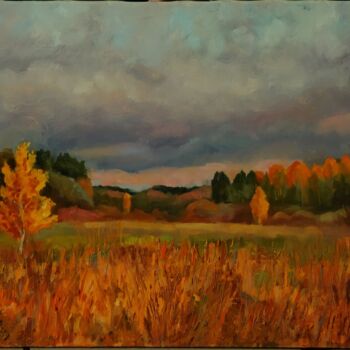 Картина под названием "Оранжевый лес" - Bodis, Подлинное произведение искусства, Масло
