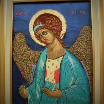 Textile Art titled "embroidered icon "A…" by Ludmila Bodrova-Vind, Original Artwork, Embroidery