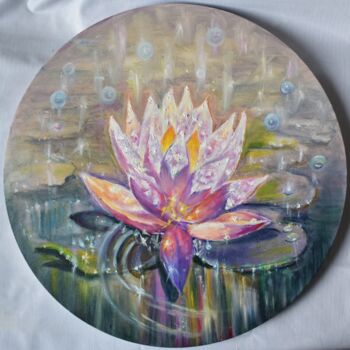 Pintura intitulada "Shine. Lotus" por Bogdalena Bah, Obras de arte originais, Óleo Montado em Armação em madeira