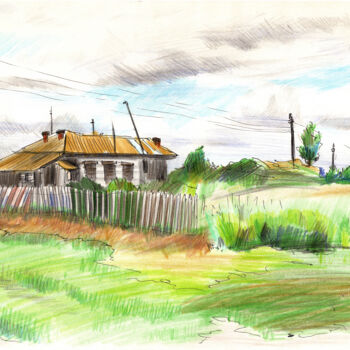 Painting titled "Ukrainian Village o…" by Bogdan Shiptenko, Original Artwork, Pencil