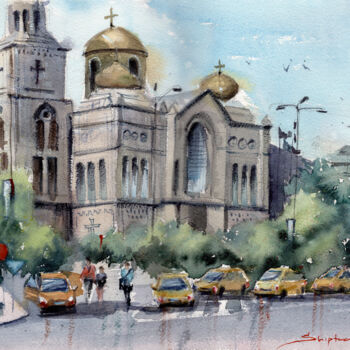 Painting titled "Cathedral Square" by Bogdan Shiptenko, Original Artwork, Watercolor