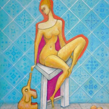 Картина под названием "Elephant - yellow" - Bohdan Wincenty Łoboda, Подлинное произведение искусства, Акрил