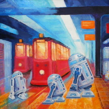 Peinture intitulée "Metropolis - tramwa…" par Bohdan Wincenty Łoboda, Œuvre d'art originale, Acrylique