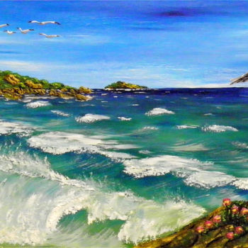 Pittura intitolato "Volare-sul-mare-5.j…" da Leandro Boi, Opera d'arte originale, Olio