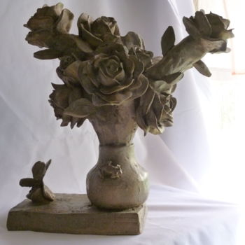 Sculpture titled "ROSAS BORBOLETA E P…" by Barake Sculptor, Original Artwork, Metals