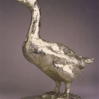 Sculpture intitulée "OIE GOOSE  ARGENT950" par Barake Sculptor, Œuvre d'art originale, Métaux