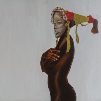 Картина под названием "Mujer con máscara a…" - Bonifacio Contreras, Подлинное произведение искусства, Масло